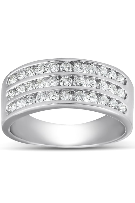 Pompeii 1 Ct TDW Three Row Channel Set Diamond Wedding Ring 10k White Gold Band (H,I1-I2)