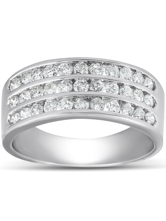 Pompeii 1 Ct TDW Three Row Channel Set Diamond Wedding Ring 10k White Gold Band (H,I1-I2)