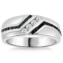 Pompeii 1 Ct TW Mens Black & White Diamond Wedding Band 10k White Gold Ring (G/H,I1)