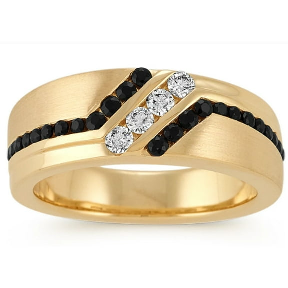 Pompeii 1 Ct TW Mens Black & White Diamond Wedding Band 10k Yellow Gold Ring (H/I,I1-I2)