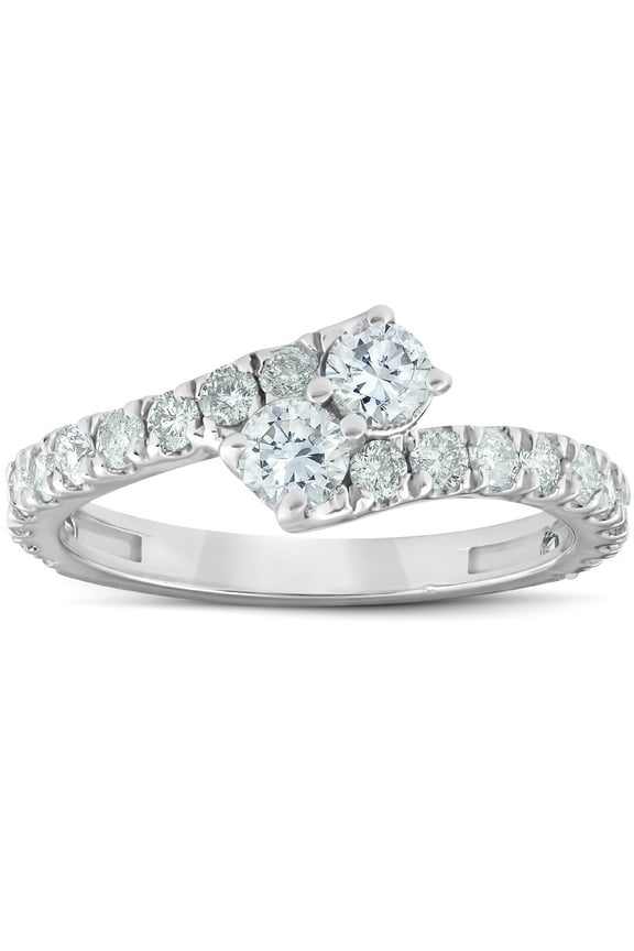 Pompeii 1 Ct Two Stone Diamond Forever Us Anniversary Engagement Ring 10k White Gold