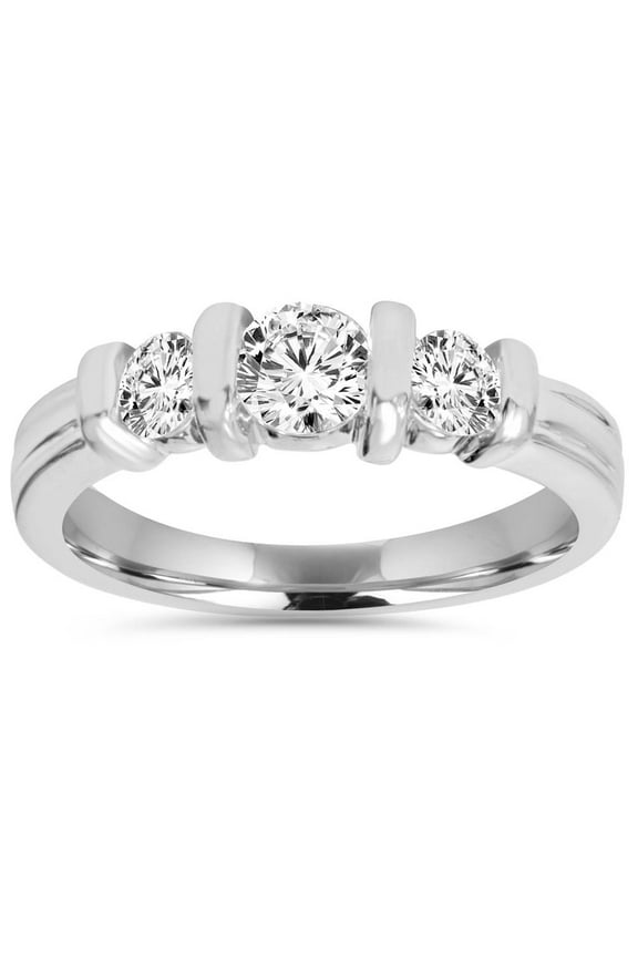 Pompeii 1 Cttw 3-Stone Natural Diamond Engagement Ring Bar Set 10K White Gold Band