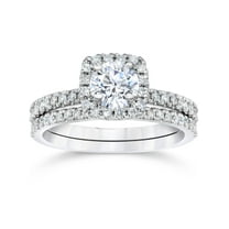 Pompeii 1 ct Diamond Cushion Halo Engagement Wedding Ring Set 14k White Gold (H/I,I1-I2)