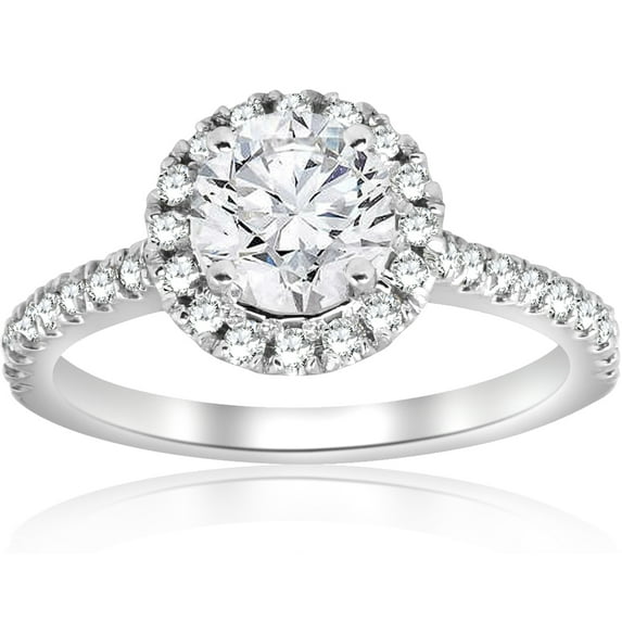 Pompeii 1 ct Round Diamond Halo Engagement Ring 14k White Gold ((G-H),SI(1)-SI(2))