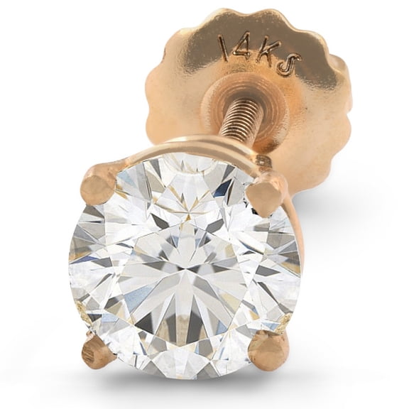 Pompeii 1 ct Single Natural Round Brilliant Cut Diamond Stud Screw Back 14k Yellow Gold