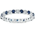 thumbnail image 1 of Pompeii 1 cttw Blue Sapphire Diamond Wedding Eternity Ring 10k White Gold (G/H,I1-I2), 1 of 4