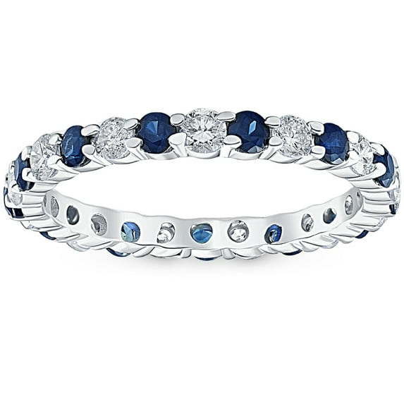 Pompeii 1 cttw Blue Sapphire Diamond Wedding Eternity Ring 10k White Gold (G/H,I1-I2)