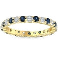 thumbnail image 1 of Pompeii 1 cttw Blue Sapphire Diamond Wedding Eternity Ring 10k Yellow Gold (G/H,I1-I2), 1 of 6