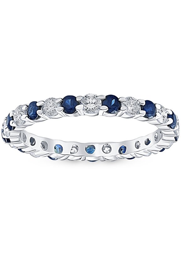 Pompeii 1 cttw Blue Sapphire Diamond Wedding Eternity Ring 14k White Gold (G/H,I1-I2)