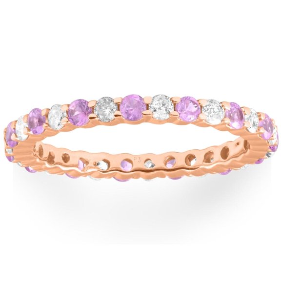 Pompeii 1 cttw Pink Sapphire & Diamond Wedding Eternity Ring 10k Rose Gold (G/H,I1-I2)