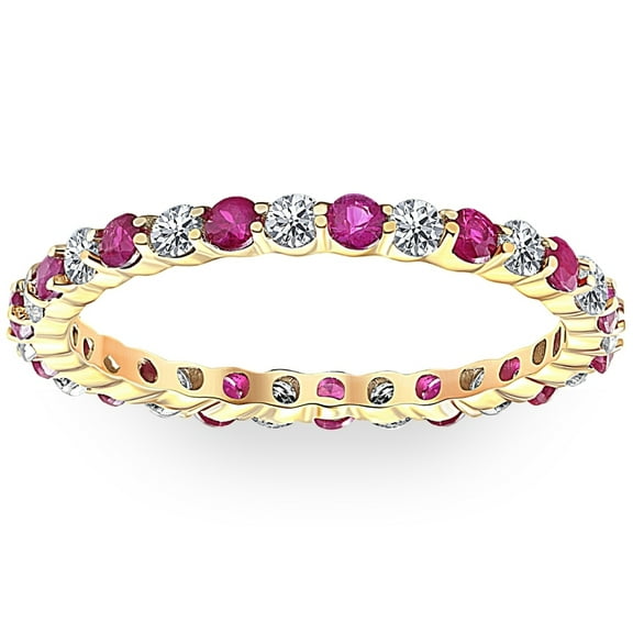 Pompeii 1 cttw Ruby & Diamond Wedding Eternity Stackable Ring 10k Yellow Gold (G/H,I1-I2)
