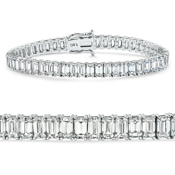 Pompeii 10 - 30Ct Emerald Cut Diamond Tennis Bracelet 14k Gold Lab Grown 7" (F/G,VS1-VS2)