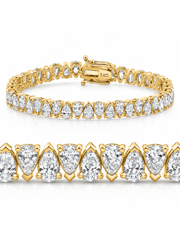Pompeii 10Ct Pear Shape Diamond Tennis Bracelet Wide 14k Yellow Gold Lab Grown (F,VS1)