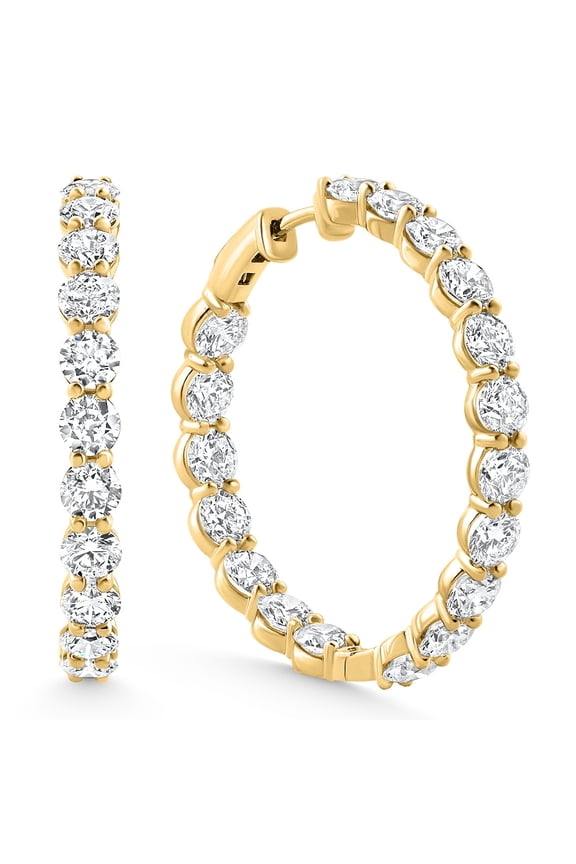 Pompeii 10Ct TW Round Diamond Inside Outside Hoops Vault Lock 14k Yellow Gold Lab Grown