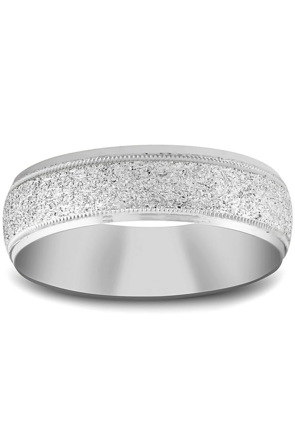 Pompeii 10K White Gold 6mm Textured Mens Wedding Band (,)