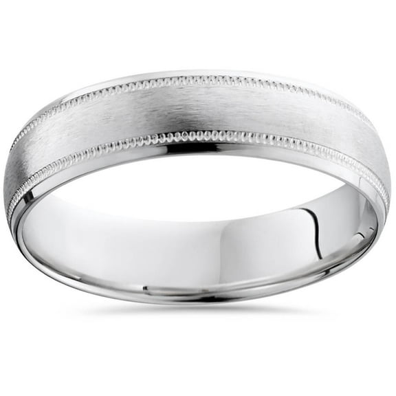 Pompeii 10K White Gold Mens 6mm Brushed Comfort Fit Wedding Band (,)