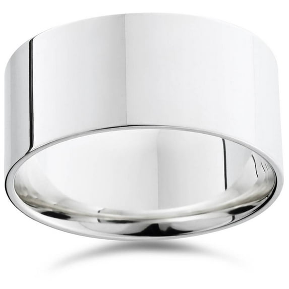 Pompeii 10mm Flat High Polished Wedding Band 14K White Gold (,)