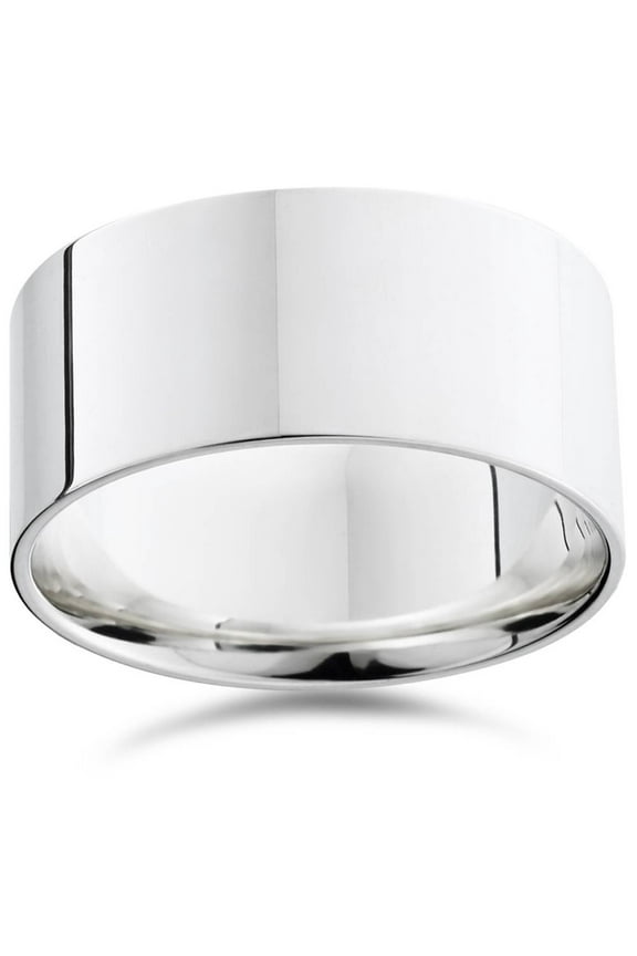 Pompeii 10mm Flat High Polished Wedding Band 14K White Gold (,)