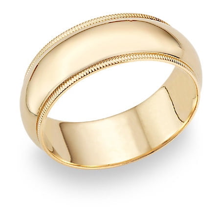Pompeii 10mm Milgrain Plain High Polished Dome Wedding Band 10k White, Yellow, Rose Gold