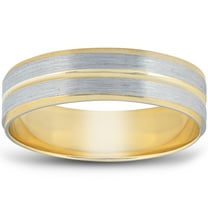 Pompeii 14K Gold Two Tone Flat Wedding Band 6mm Brushed White & Yellow Mens RIng (,)
