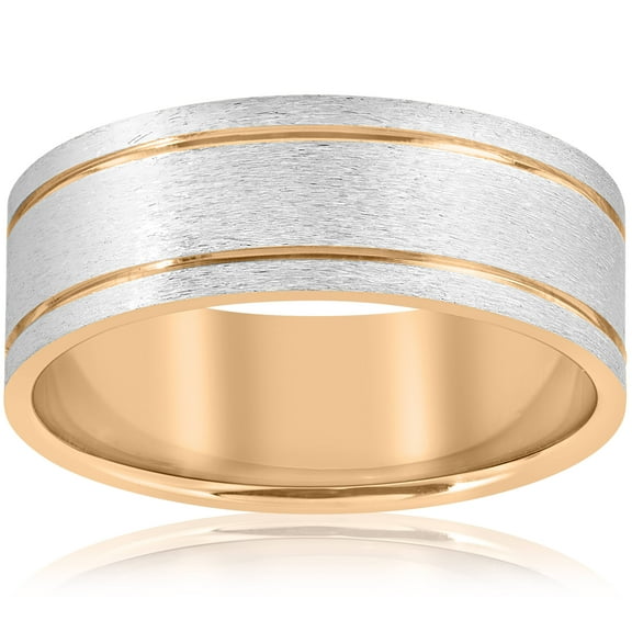 Pompeii 14K Gold Two Tone Mens Comfort Fit 8mm Wedding Band (,)