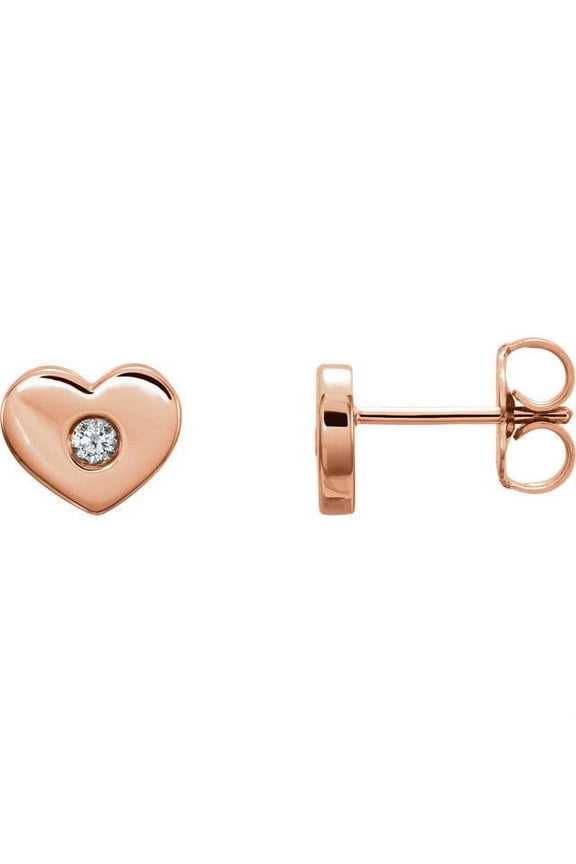 Pompeii 14K Rose Gold Diamond Solitaire Heart Studs High Polished 7mm (I-J,I2/I3)