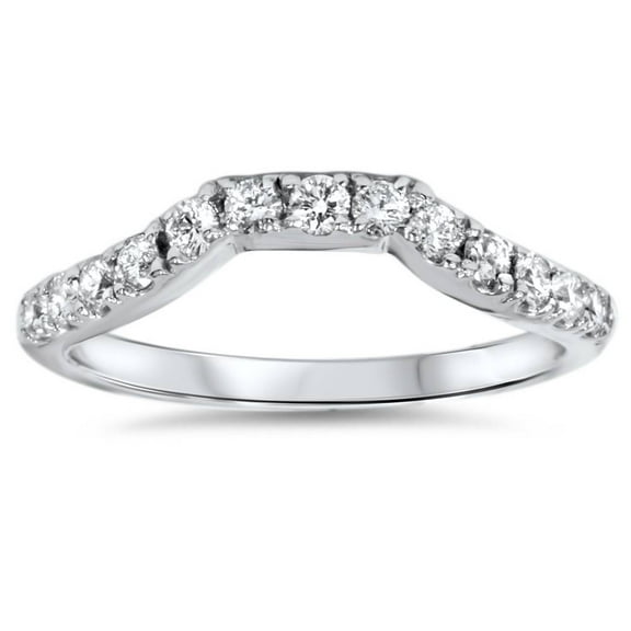 Pompeii 14K White Gold 3/8ct Diamond Wedding Anniversary Curved Guard Ring (G/H,I1)