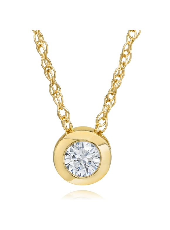 Pompeii 14K Yellow Gold 1/4 ct Round Diamond Solitaire Bezel Pendant Necklace 18"
