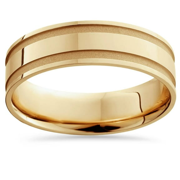Pompeii 14K Yellow Gold Mens Grooved Wedding Band 6mm (,)