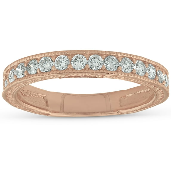 Pompeii 14k Rose Gold 1/3ct Diamond Vintage Wedding Ring Scroll Pattern Stackable Band