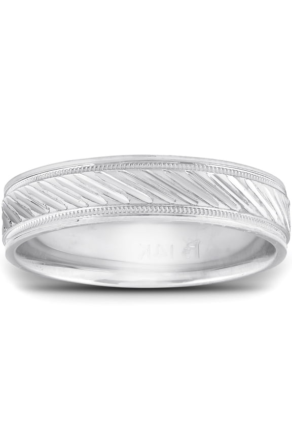 Pompeii 14k White Gold 5mm Flat Mens Hand Carved Wedding Band (,)