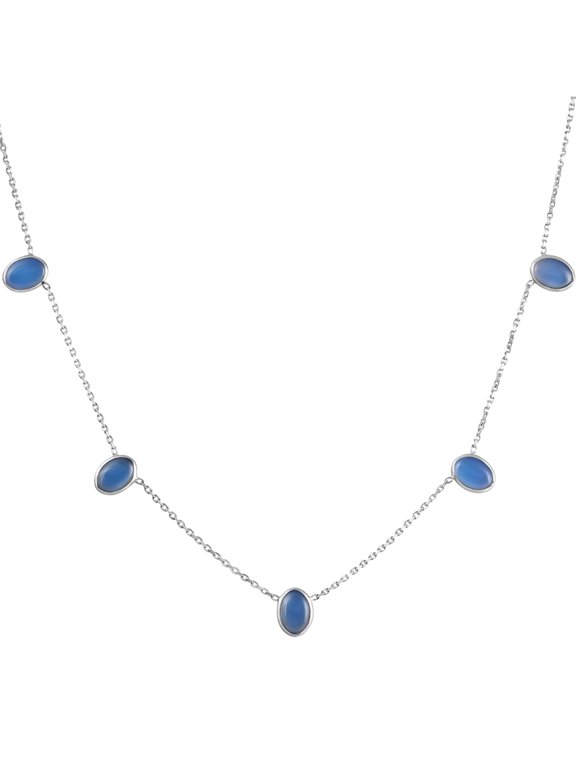 Pompeii 14k White Gold Blue Moonstone Station Necklace By The Yard Design 18" (,)