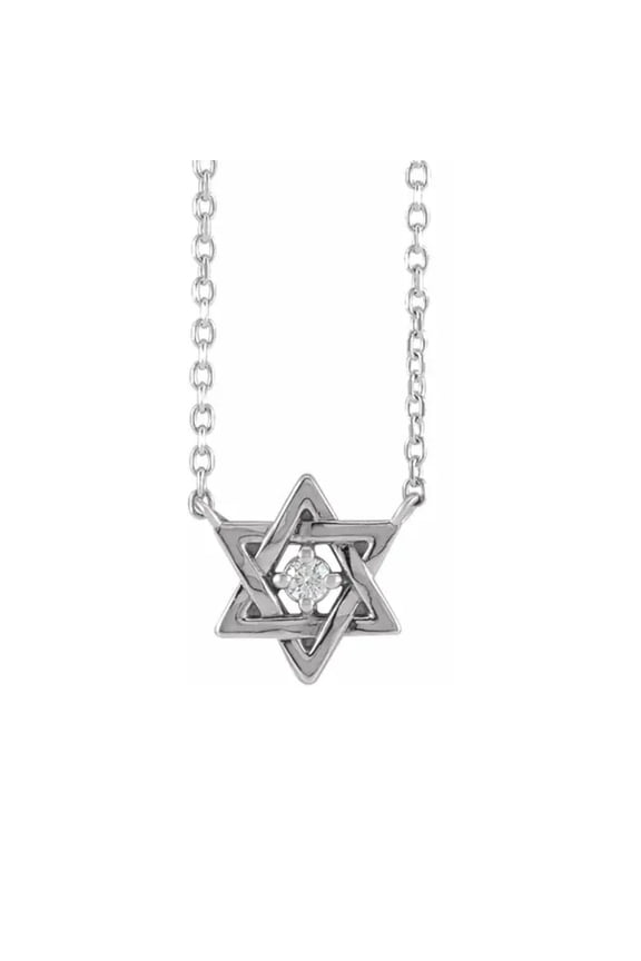 Pompeii 14k White Gold Star Of David Diamond Solitaire Pendant 18" Necklace (G/H,I2)