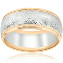Pompeii 14k White & Yellow Gold Men's Comfort Wedding 8MM Two Tone Etched Two Tone Band