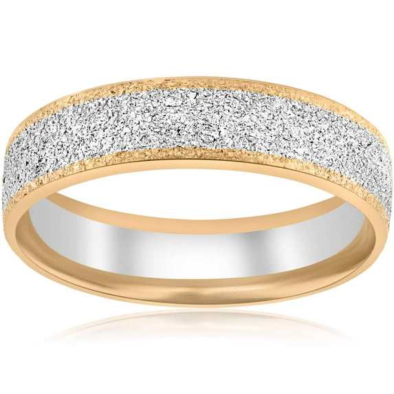 Pompeii 14k White & Yellow Gold Mens 6mm Two Tone Comfort Fit Texture Wedding Band (,)