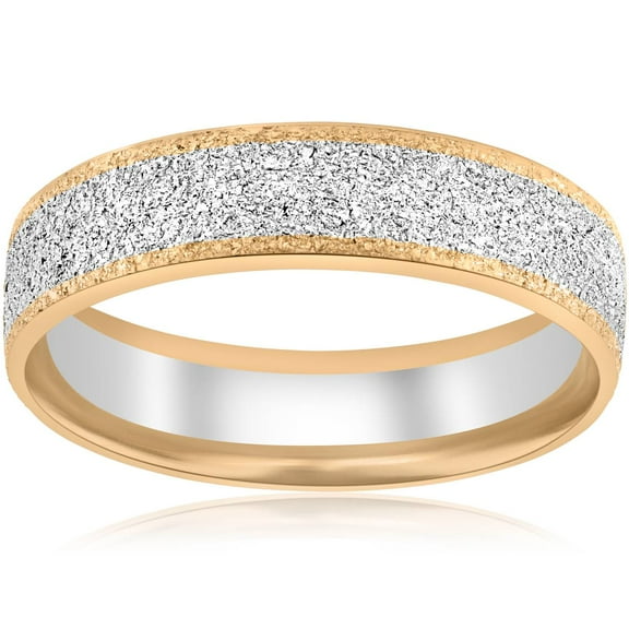Pompeii 14k White & Yellow Gold Mens 6mm Two Tone Comfort Fit Texture Wedding Band (,)