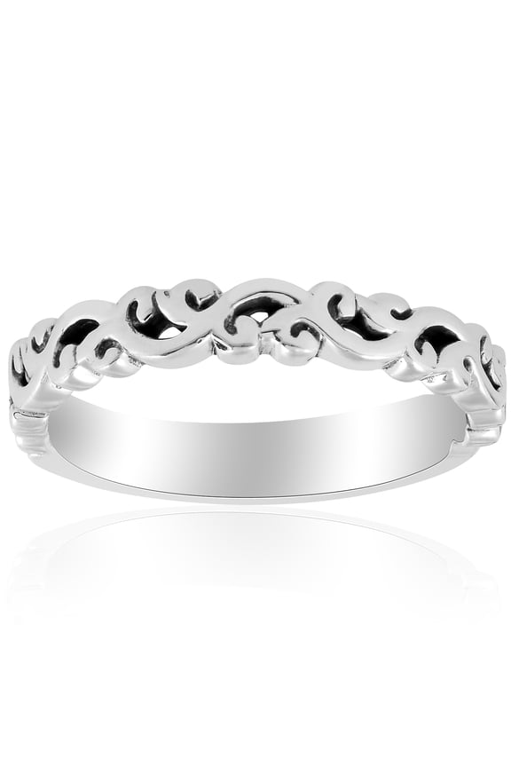 Pompeii 14k White gold Hand Carved Womens Wedding Band Filigree Vintage Stackable Ring (,)