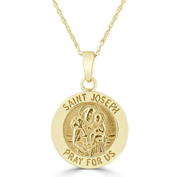 Pompeii 14k White or Yellow Gold Gold St. Joseph Medal Pendant Necklace 14.5mm 1.6 Grams