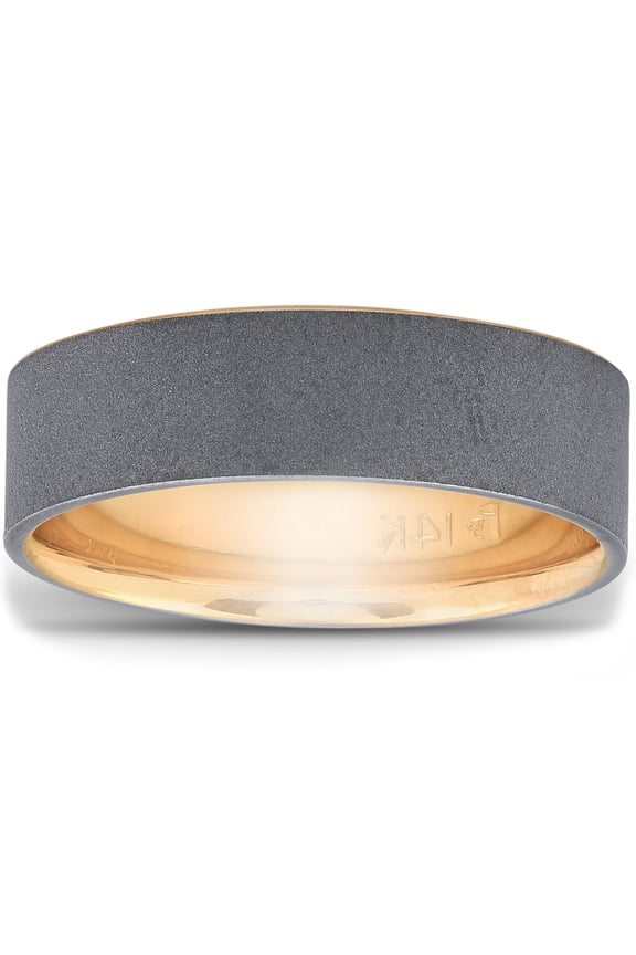 Pompeii 14k Yellow & Black Gold Mens Satin Finish Flat Comfort Fit Wedding Band (,)