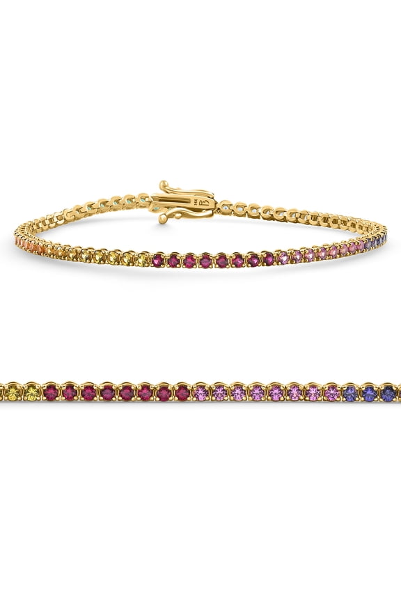 Pompeii 14k Yellow Gold Ombre Round Cut Rainbow Women's Tennis Bracelet 7" (,)