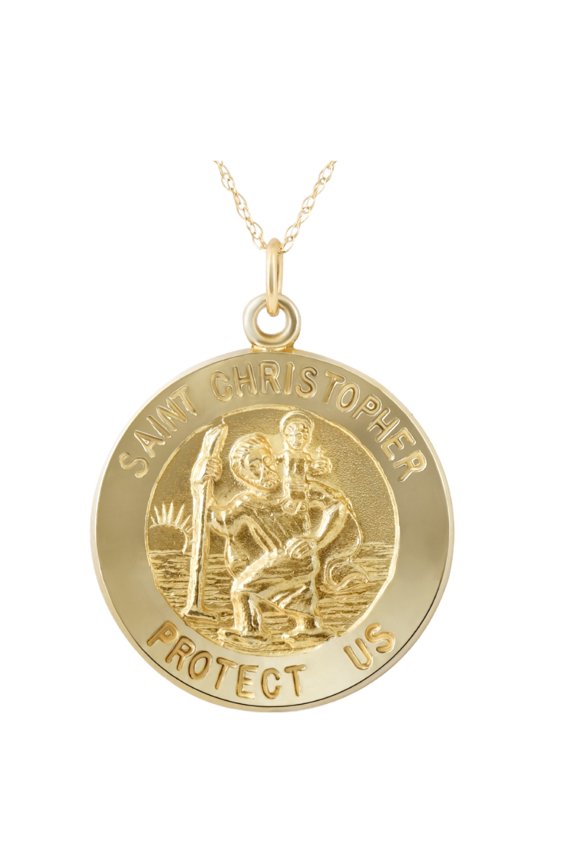 Pompeii 14k Yellow Gold St. Christopher Medal Pendant 1" Tall 3 Grams (,)