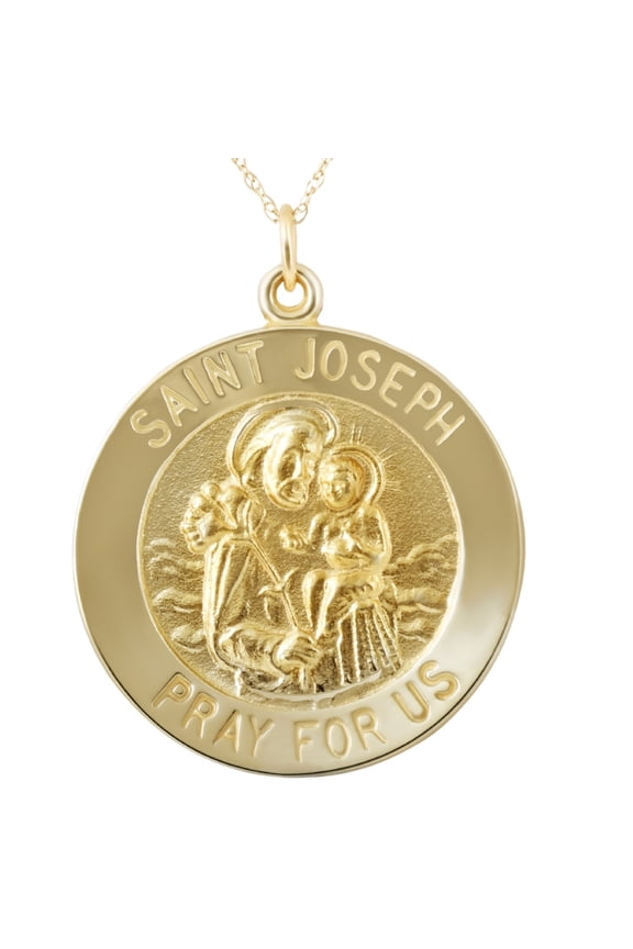 Pompeii 14k Yellow Gold St. Joseph Medal Pendant 1" Tall 3 Grams (,)