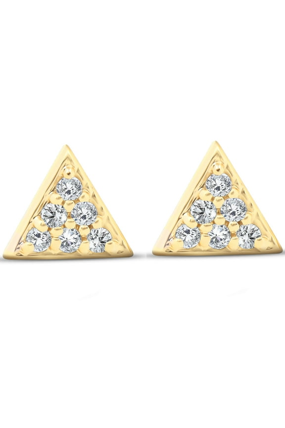 Pompeii 14k Yellow Gold Triangle Pave .12Ct Diamond Delicate Studs Womens Earrings