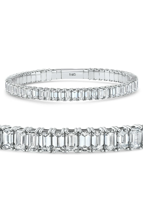 Pompeii 16Ct Emerald Diamond Tennis Flexible Bangle Bracelet 14k White Gold Lab Grown
