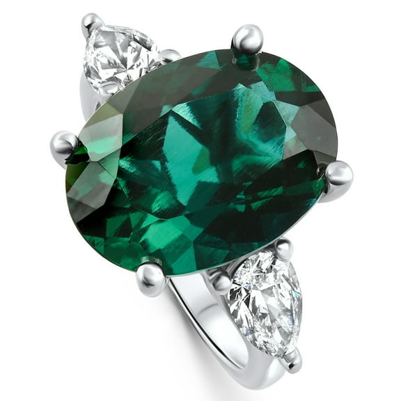 Pompeii 16x12mm Emerald & 1Ct Pear Shape Diamond Ring 14k Gold Lab Grown (F/G,VS1-VS2)