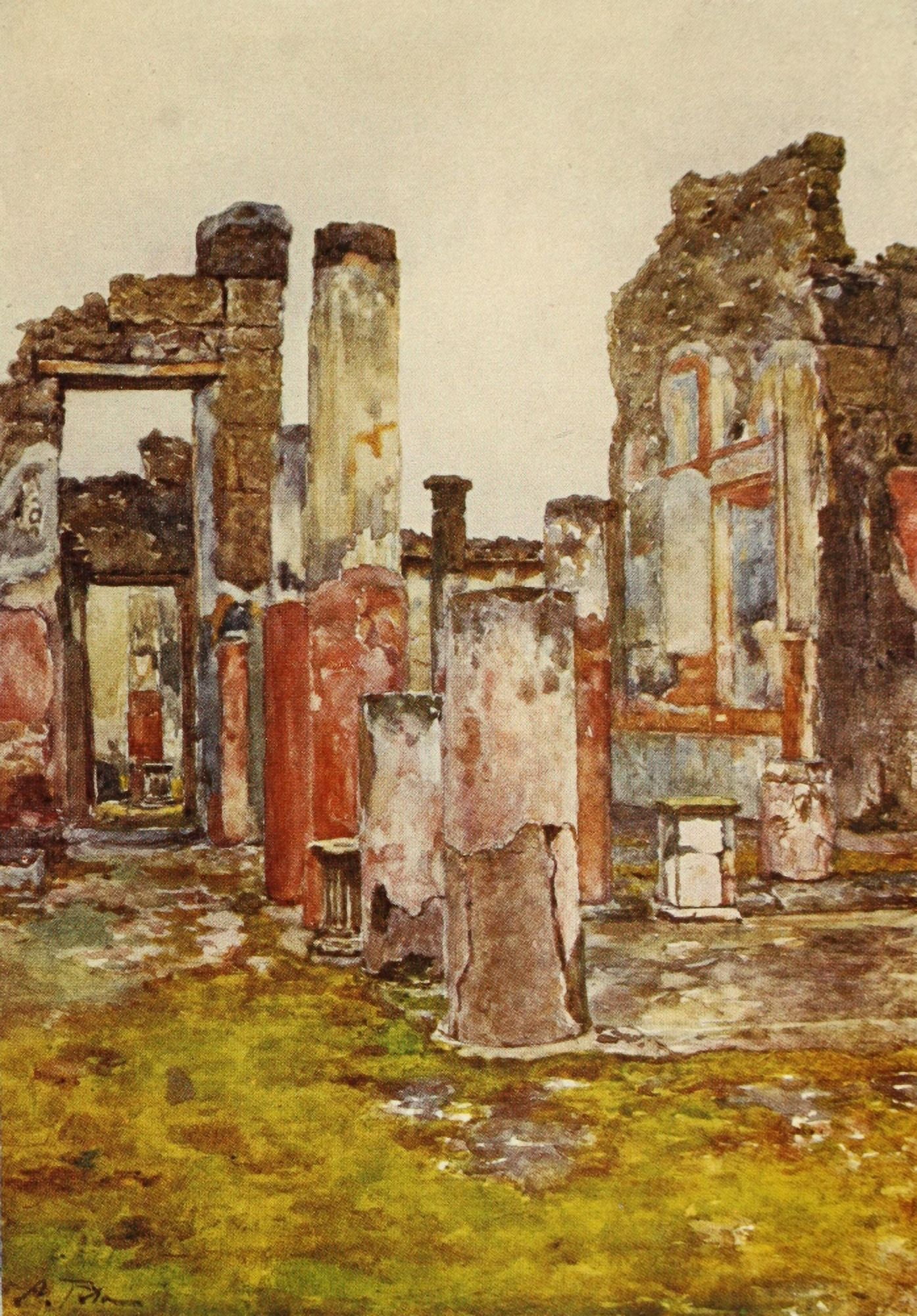 Pompeii 1910 House of Castor & Pollux Canvas Art - Alberto Pisa (24 x 36)