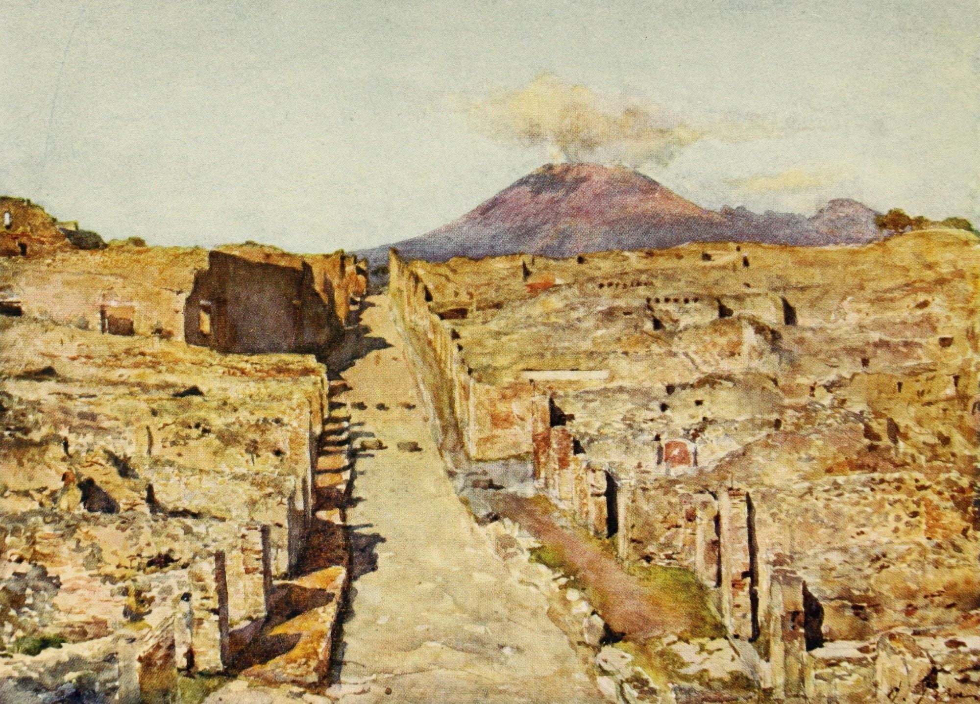 Pompeii 1910 Stabian street Canvas Art - Alberto Pisa (18 x 24)