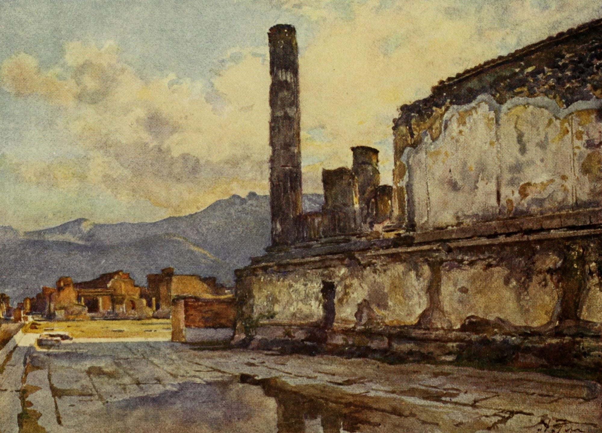 Pompeii 1910 Temple of Jupiter Juno Minerva Canvas Art - Alberto Pisa (18 x 24)