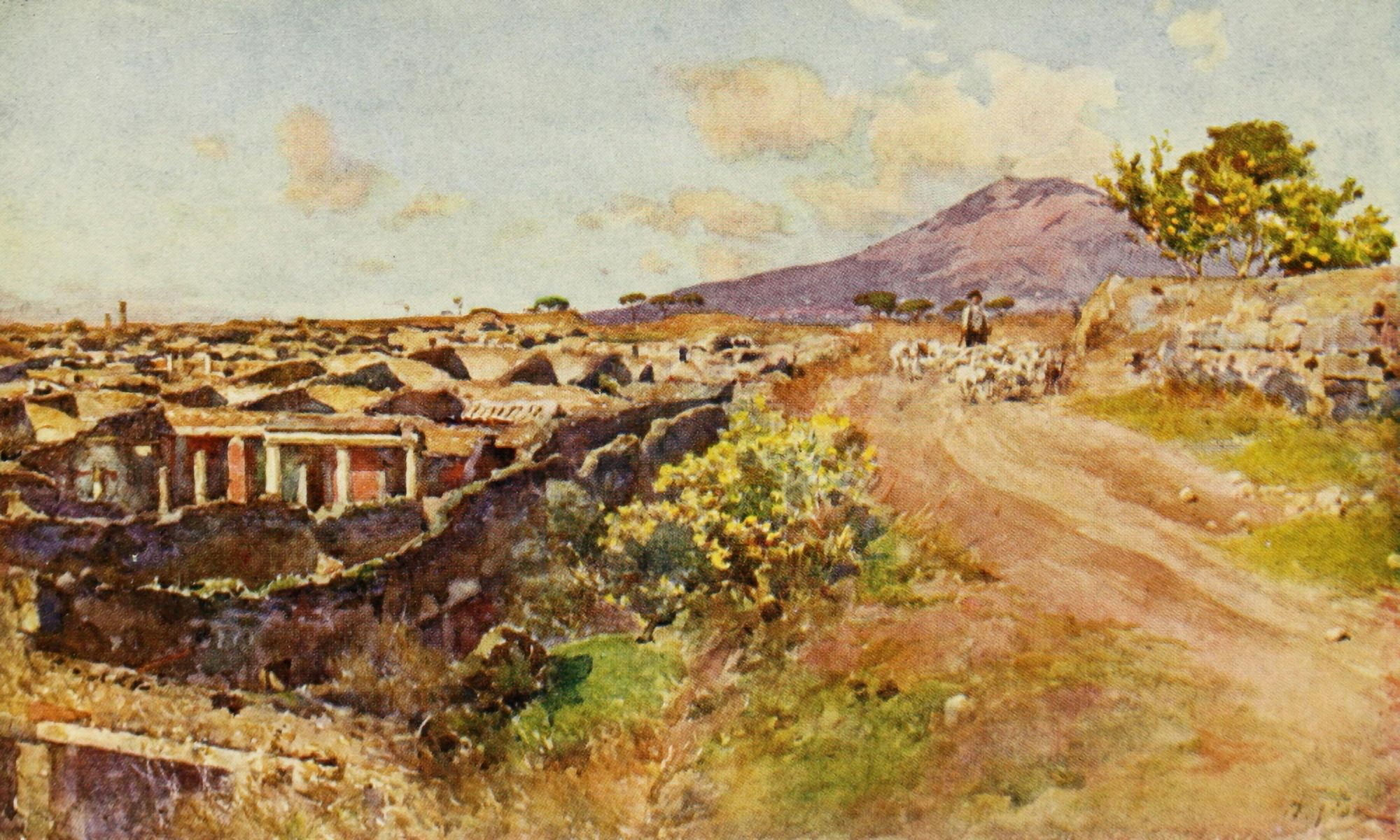 Pompeii 1910 The City covered and uncovered Canvas Art - Alberto Pisa (18 x 24)