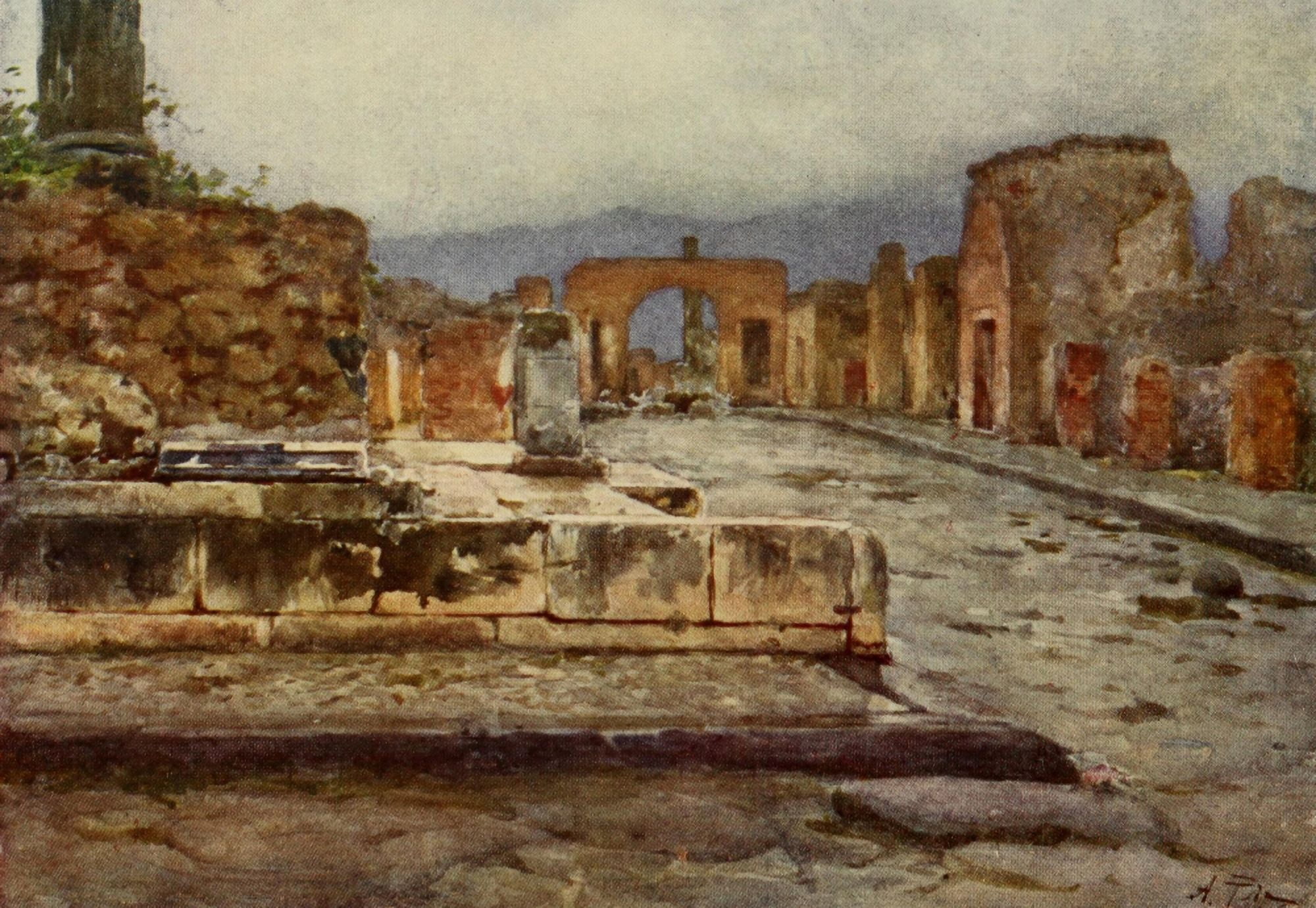 Pompeii 1910 The Temple of Fortuna Augusta Canvas Art - Alberto Pisa (18 x 24)